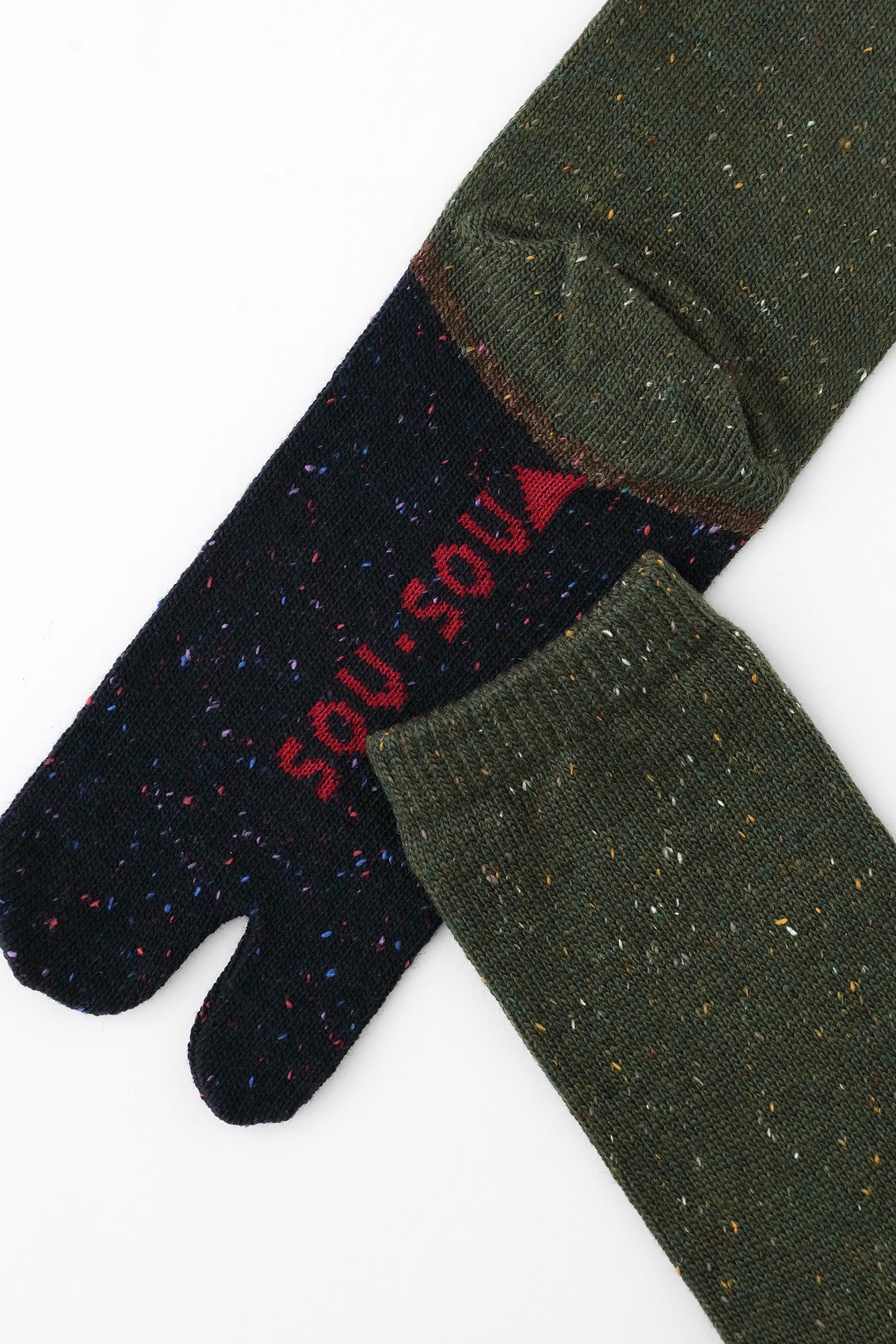 Bi-color Wool Tabi Socks (Mid-calf) / Moss Green【Women】