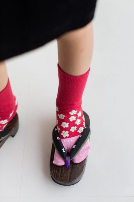 ●Tabi Socks for Kids Mid-calf / Maiko Red【S・M・L】
