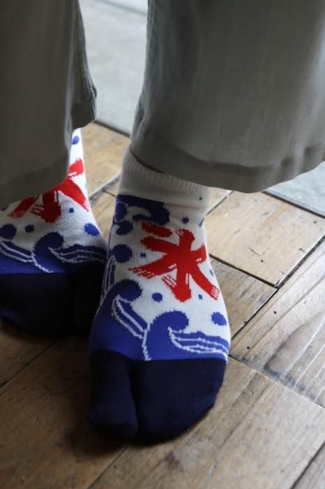 分趾襪(腳踝長度)/刨冰 白色×藏藍色 【男・女性用】