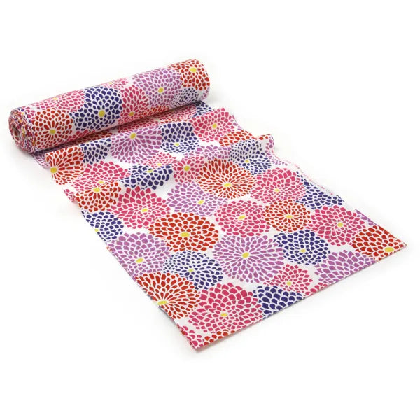 テキスタイル計り売り (伊勢木綿:特岡)/菊づくし 紺桔梗×猩々緋<50cm>