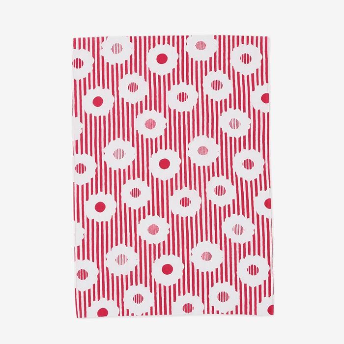 Isemomen Cotton Textile Handkerchief(Hime length)/White chrysanthemum strawberry color