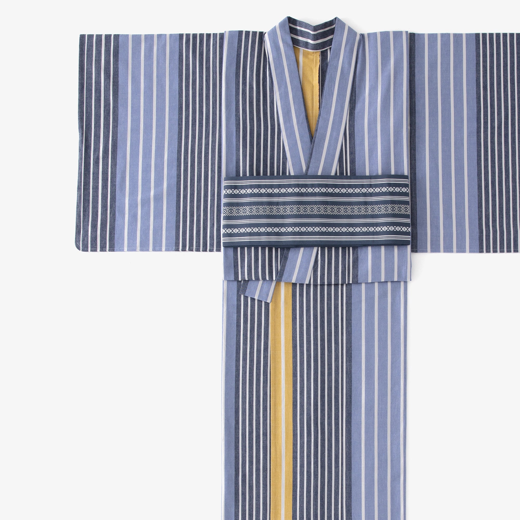 お仕立て別】伊勢木綿（20/20） 着物反物／染流し縞 芥子色（からし