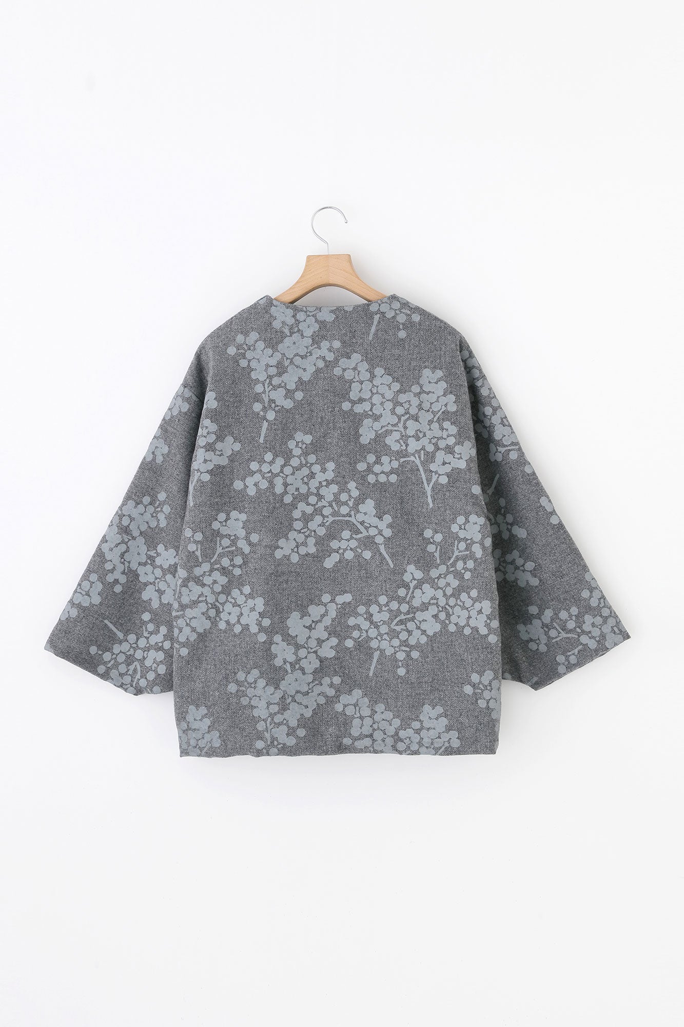 Tweed Herringbone Weave Naginata Sleeve Haori with Lining / Nandina Greyish Bellflower Blue