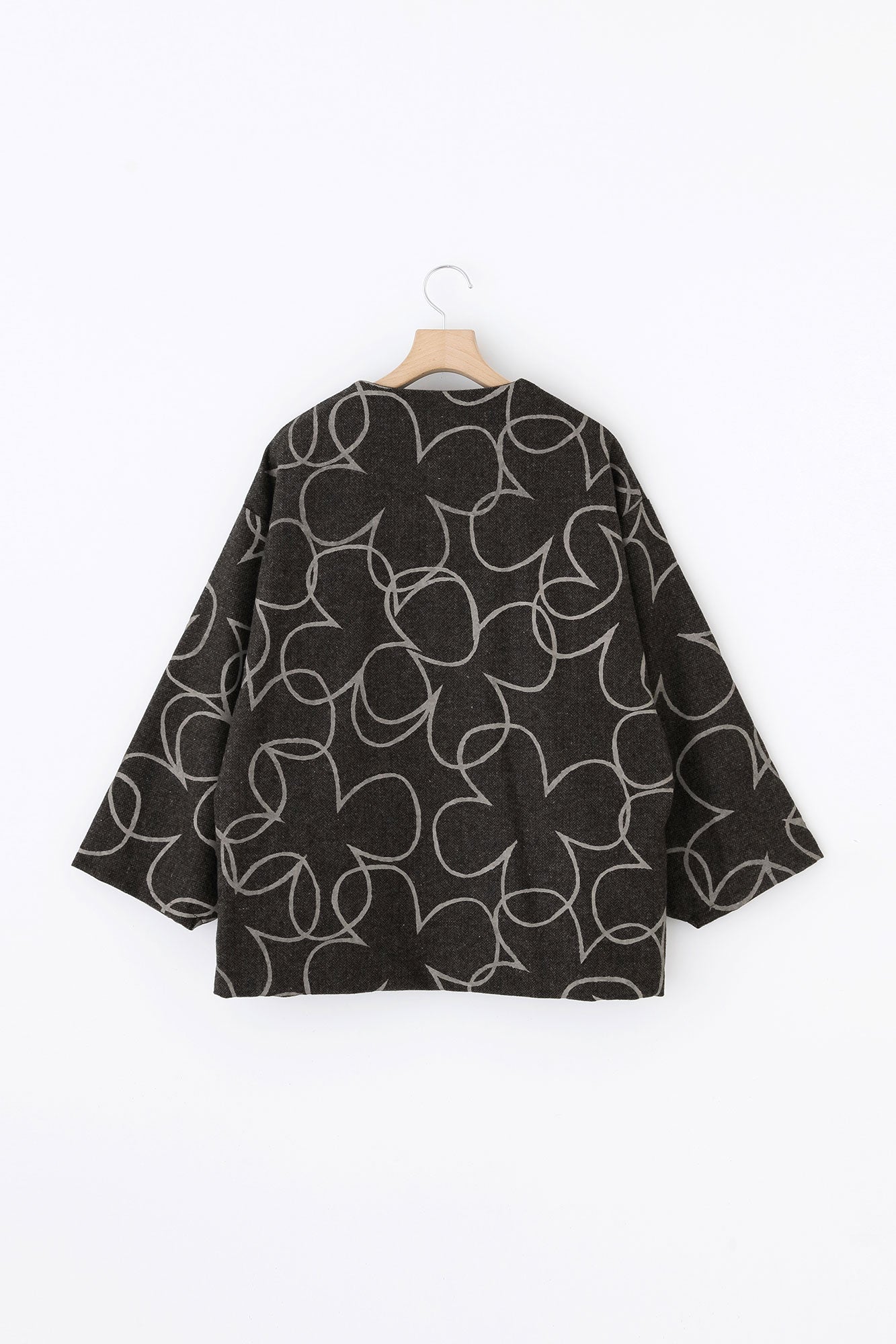 Combed Yarn Lattice Weave Naginata Sleeve Haori Long with Lining / Happiness Brown