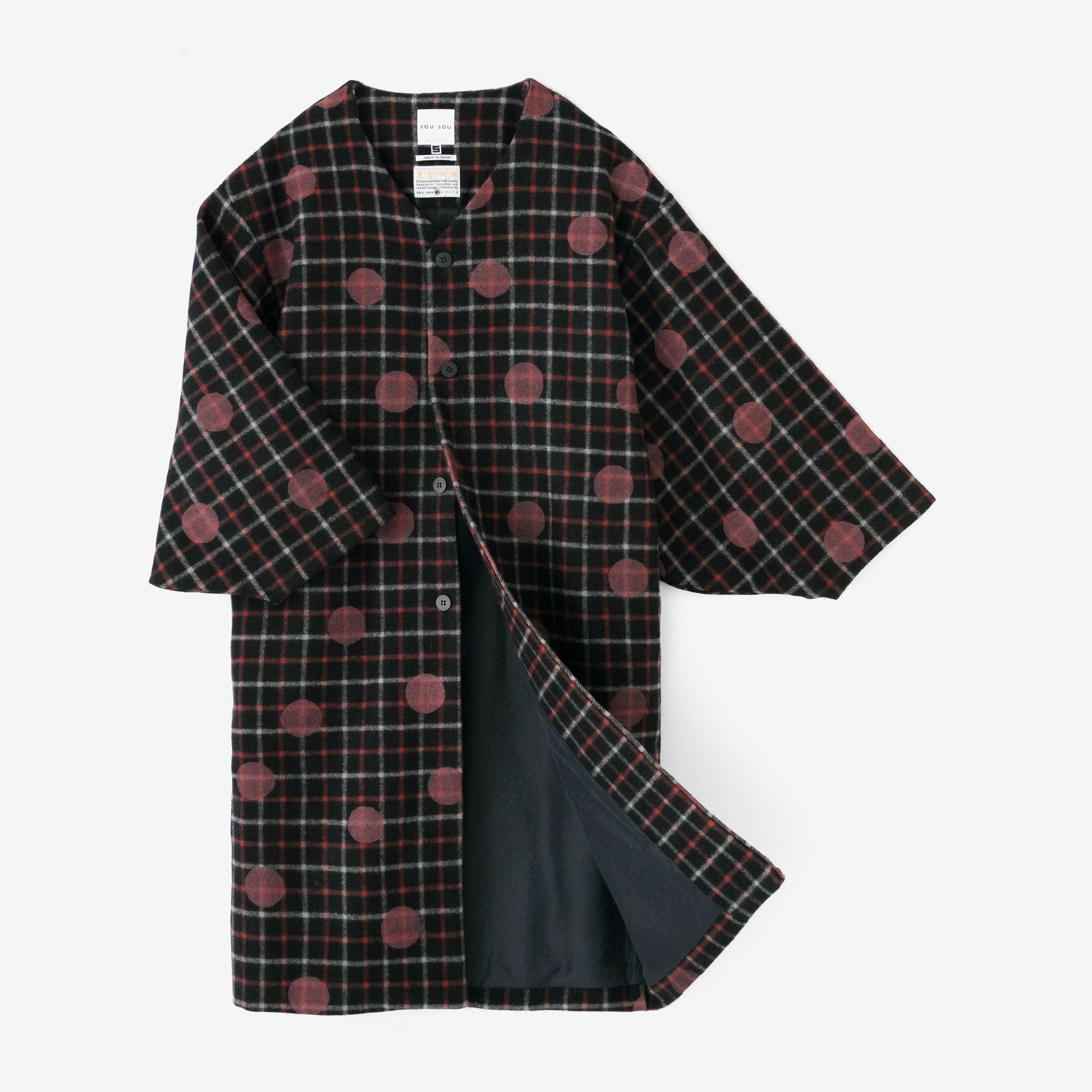 Combed Yarn Lattice Weave Naginata Sleeve Haori Long with Lining / Polka Dots Mara Dark Navy