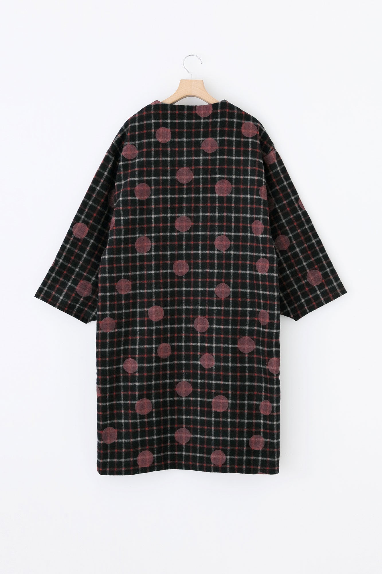 Combed Yarn Lattice Weave Naginata Sleeve Haori Long with Lining / Polka Dots Mara Dark Navy