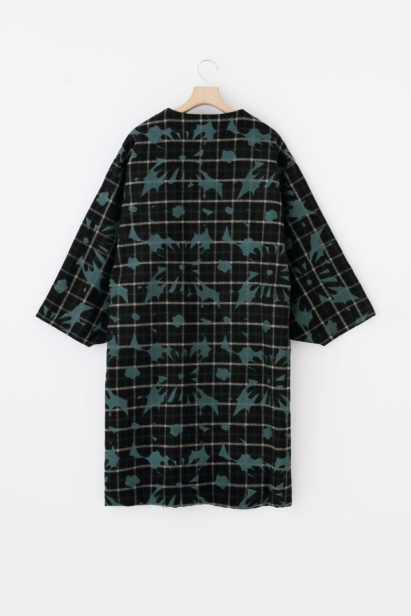 Combed Yarn Lattice Weave Naginata Sleeve Haori Long with Lining / OrakaBlack