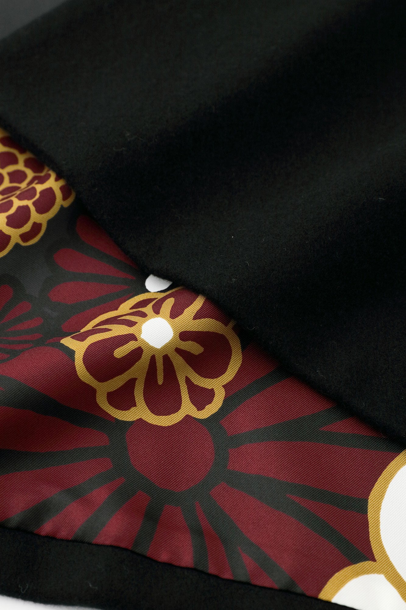 Wool Melton Naginata Sleeve Haori Long with Lining / Black×Gold Damask