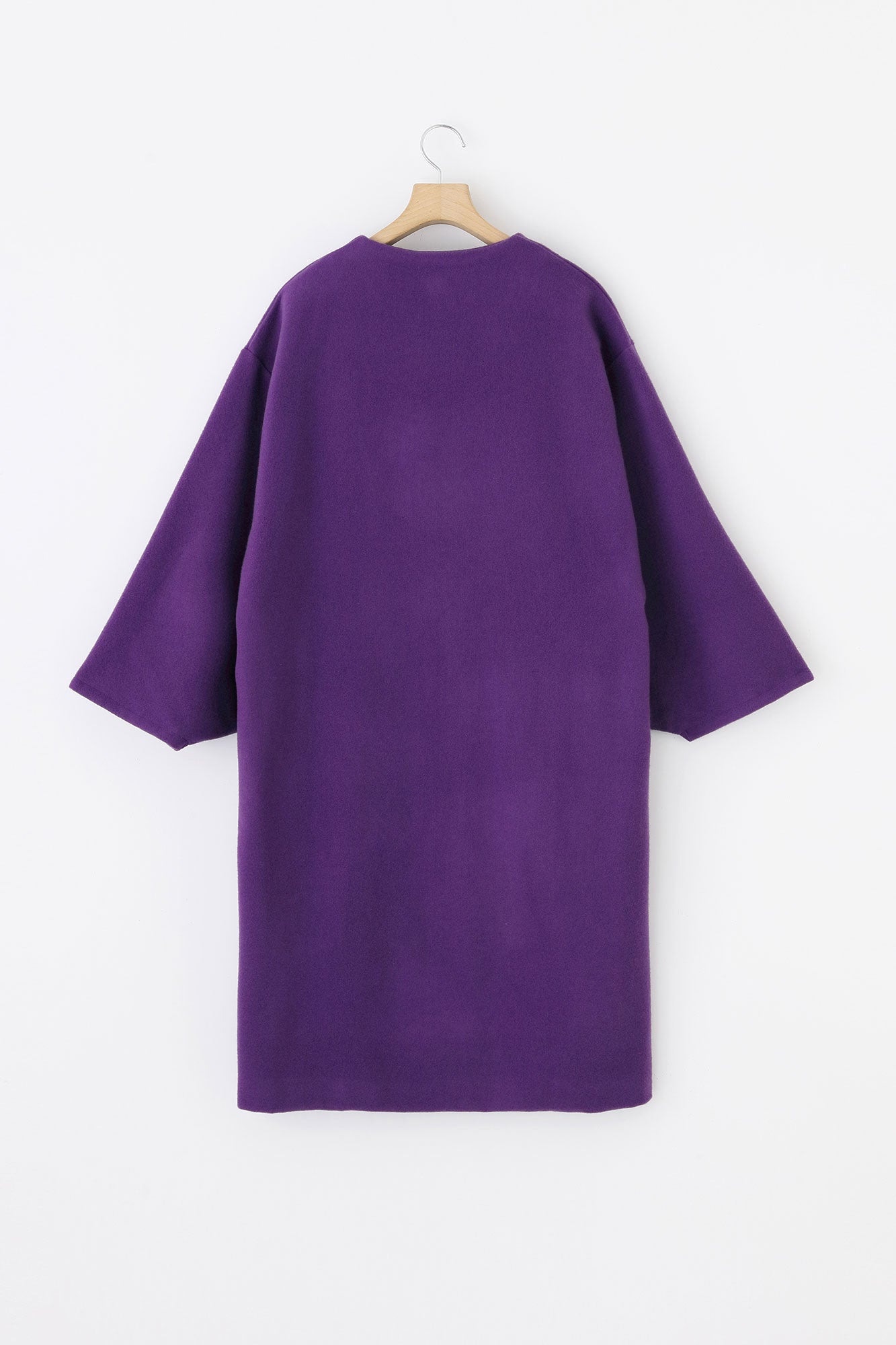 Wool Melton Naginata Sleeve Haori Long with Lining / Reddish Purple×Kumodori with Chrysanthemum