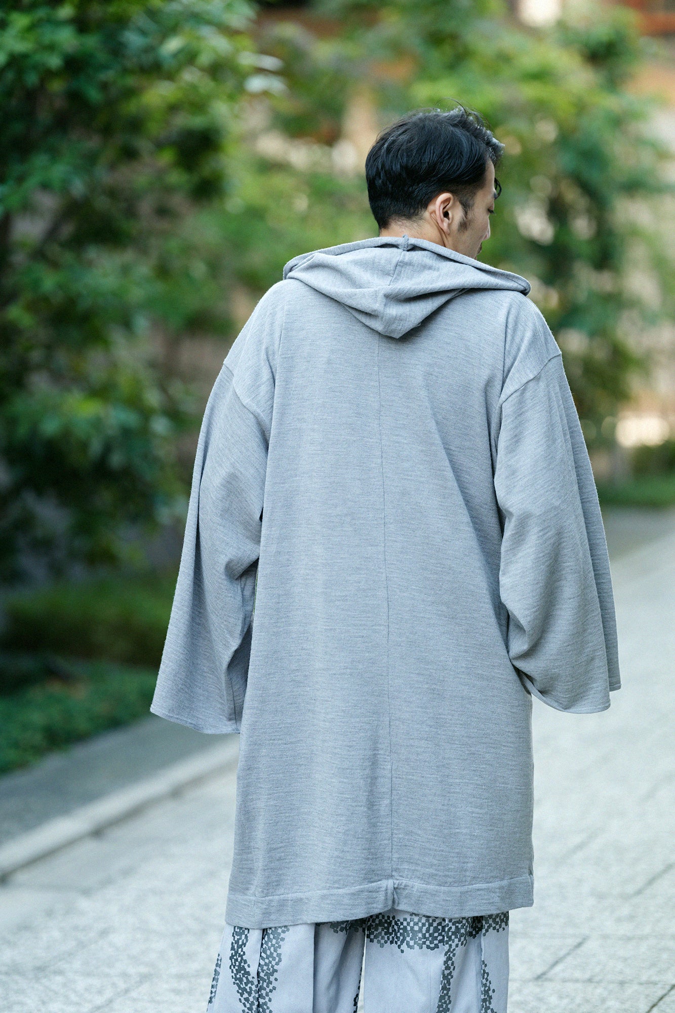 梳毛針織 頭巾羽織 單層/灰色