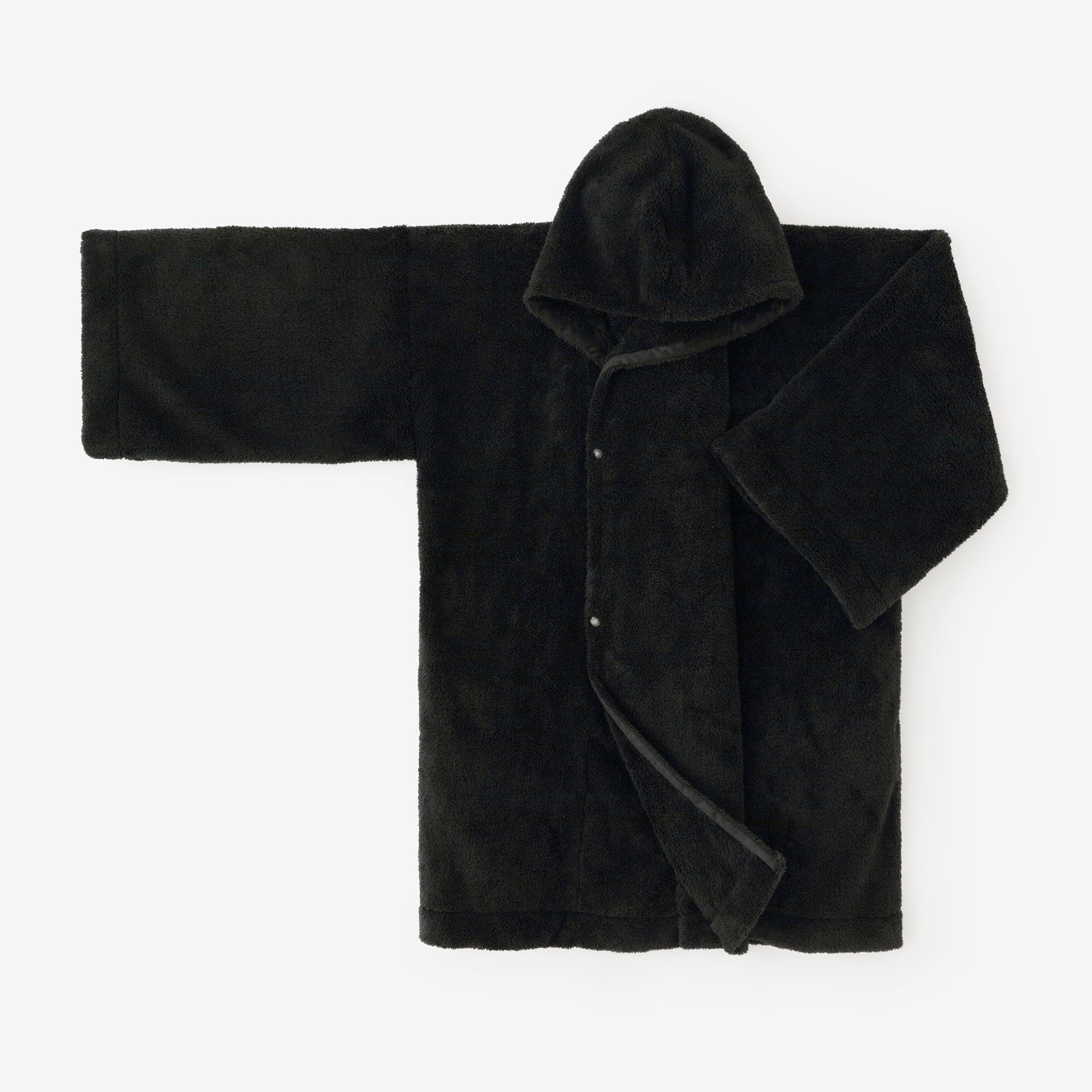 仿毛頭巾外套 單層/黑色