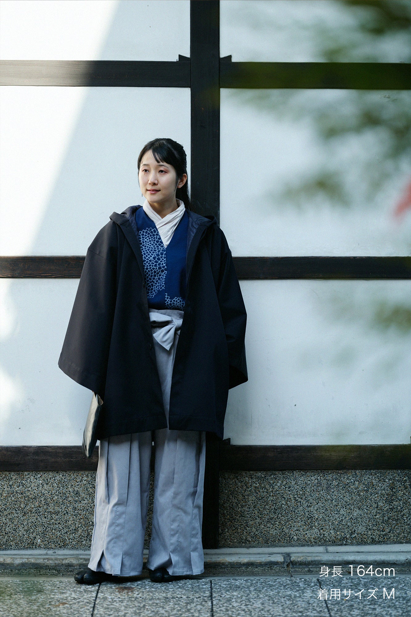 遮風(しゃふう) 舶来織(はくらいおり) 角袖頭巾外套(かくそでずきんがいとう) 袷(あわせ)/深紺(しんこん)