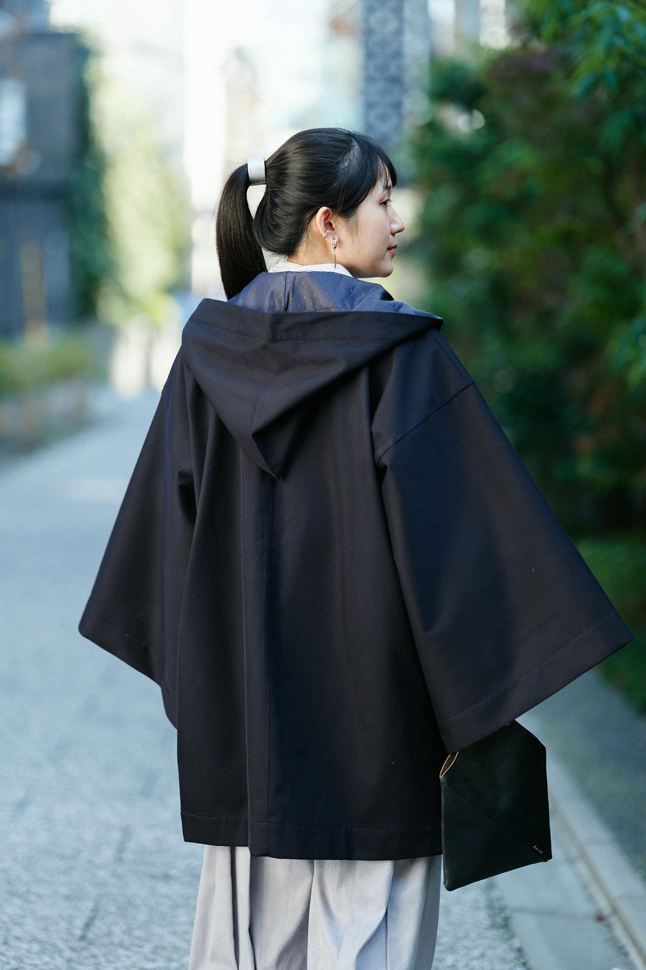 遮風(しゃふう) 舶来織(はくらいおり) 角袖頭巾外套(かくそでずきんがいとう) 袷(あわせ)/深紺(しんこん)