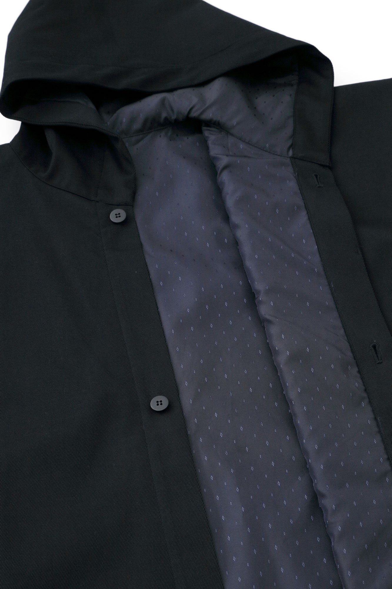 遮風(しゃふう) 舶来織(はくらいおり) 角袖頭巾外套(かくそでずきんがいとう) 袷(あわせ)/深紺(しんこん)