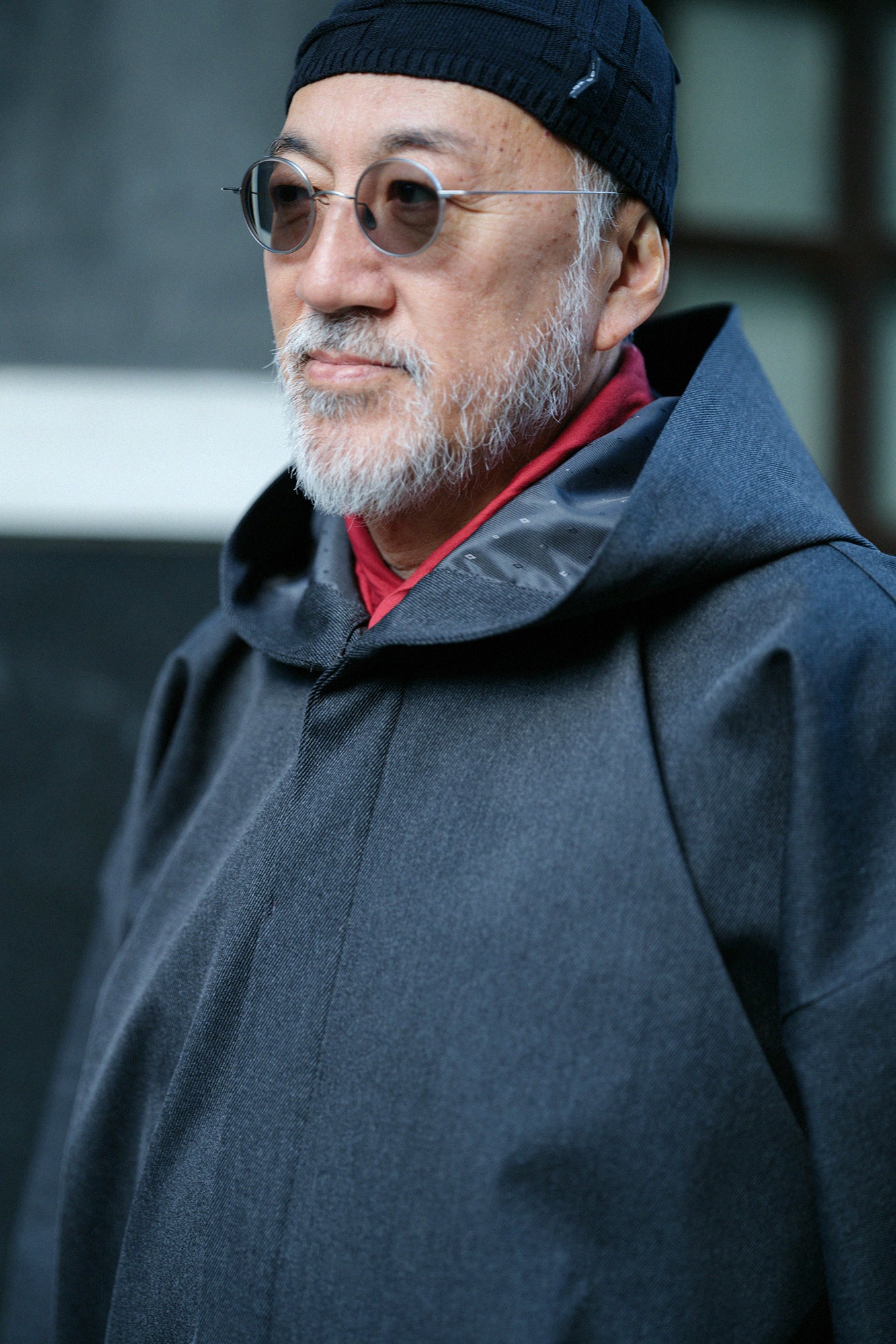 遮風 舶來織 角袖頭巾外套 附裡襯/深灰色