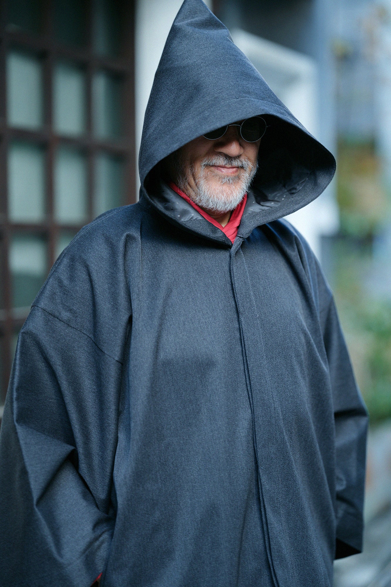 遮風 舶來織 角袖頭巾外套 附裡襯/深灰色