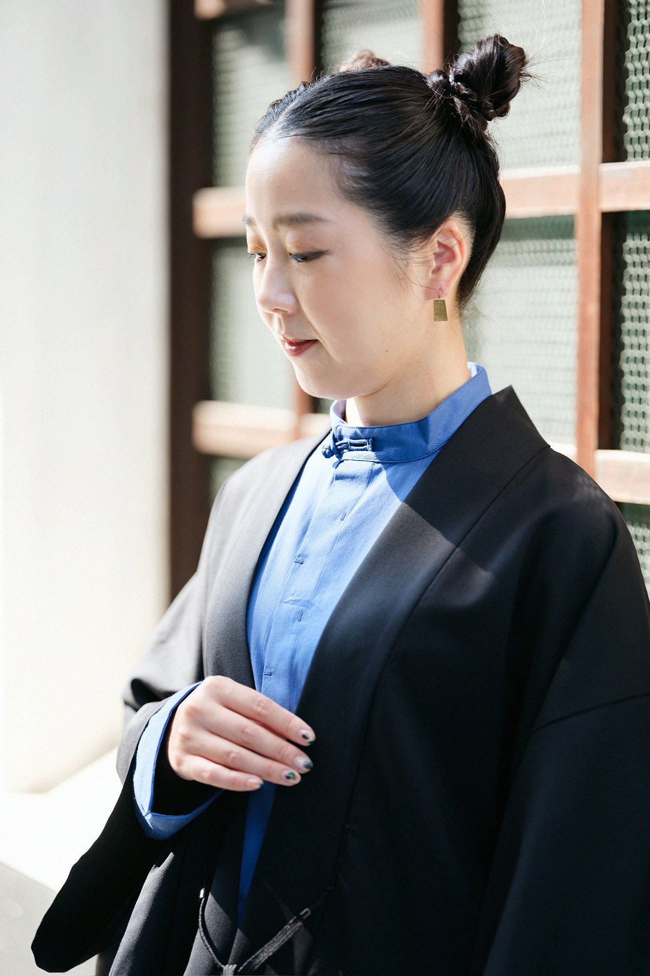 42 Count 2-ply Combed Yarn Square Sleeve Hanten Jacket Single Layer / Black