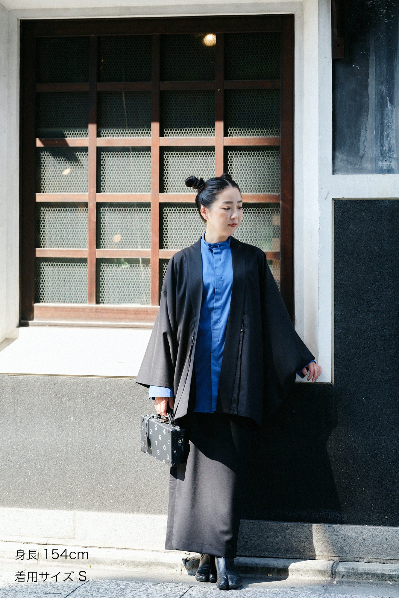 42 Count 2-ply Combed Yarn Square Sleeve Hanten Jacket Single Layer / Black