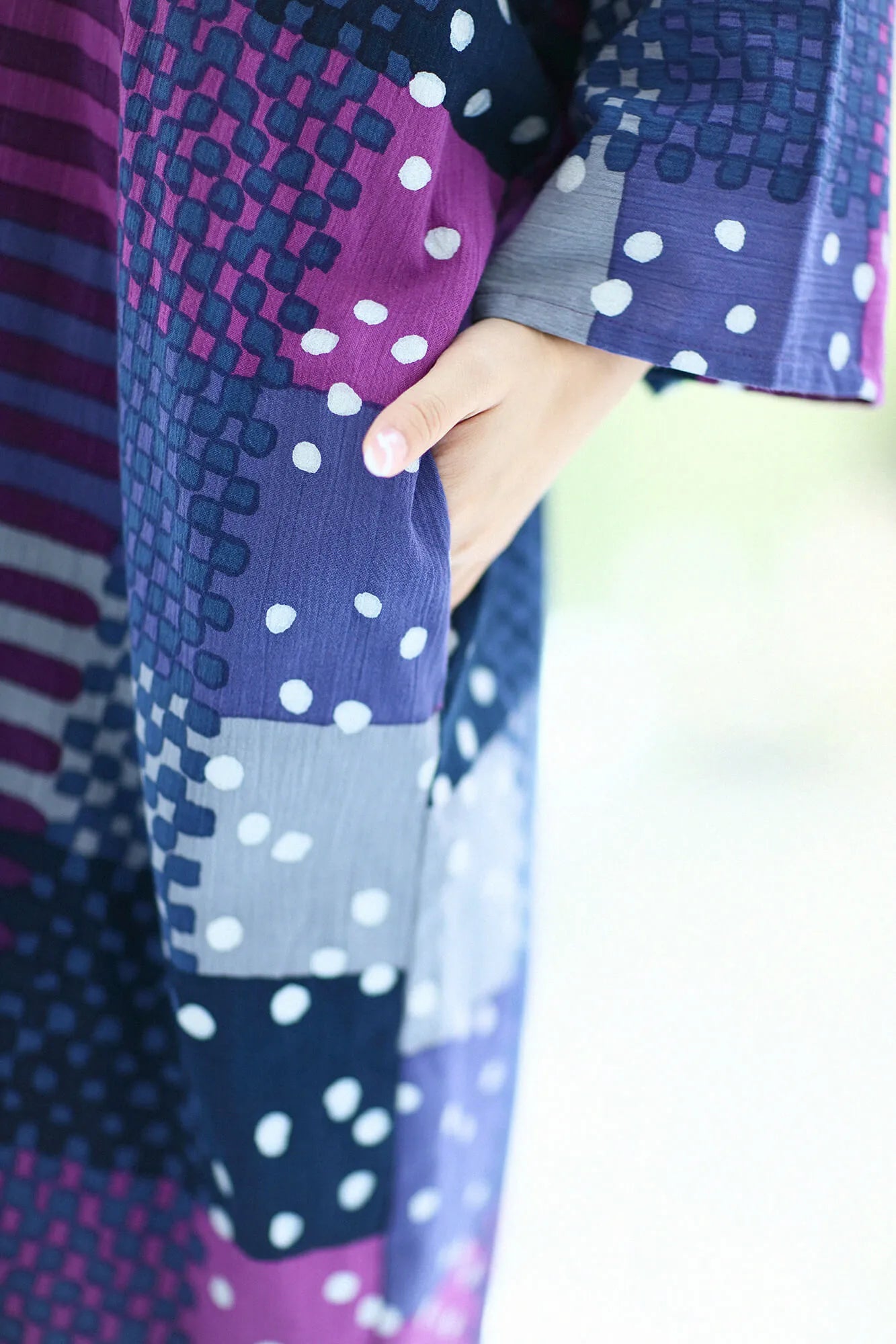 高島縮棉 20/20 圓弧袖長方形洋裝/金襴緞子