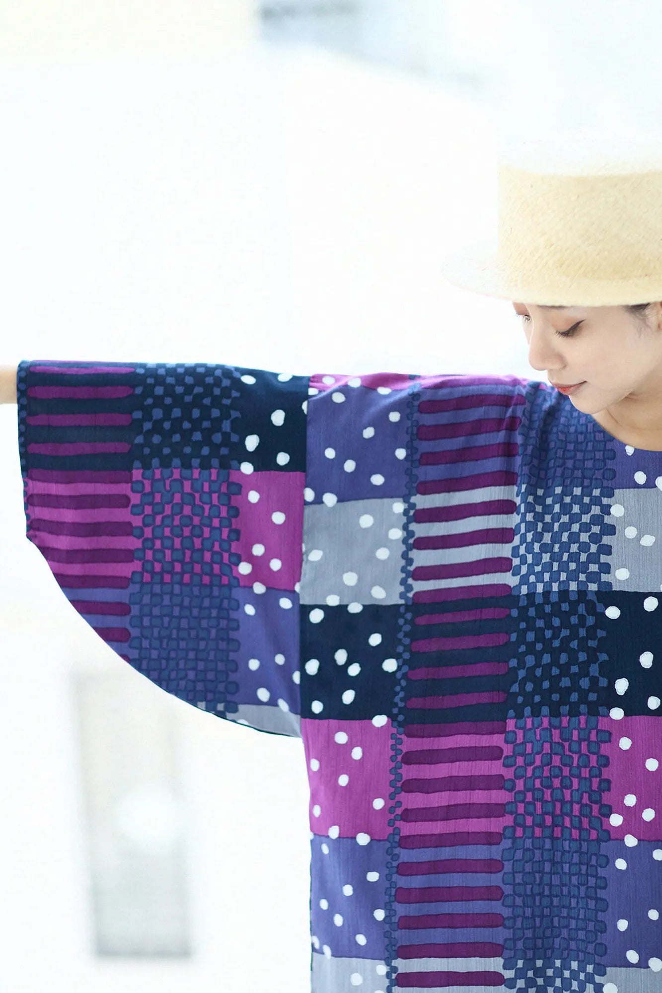 高島縮棉 20/20 圓弧袖長方形洋裝/金襴緞子