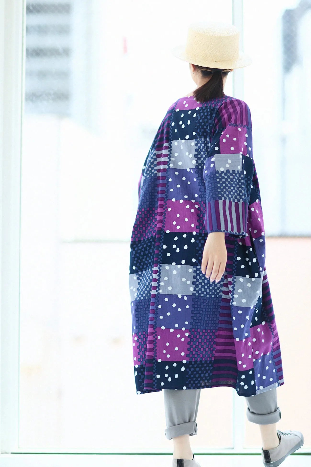 高島縮棉 20/20 圓弧袖長方形洋裝/金襴緞子