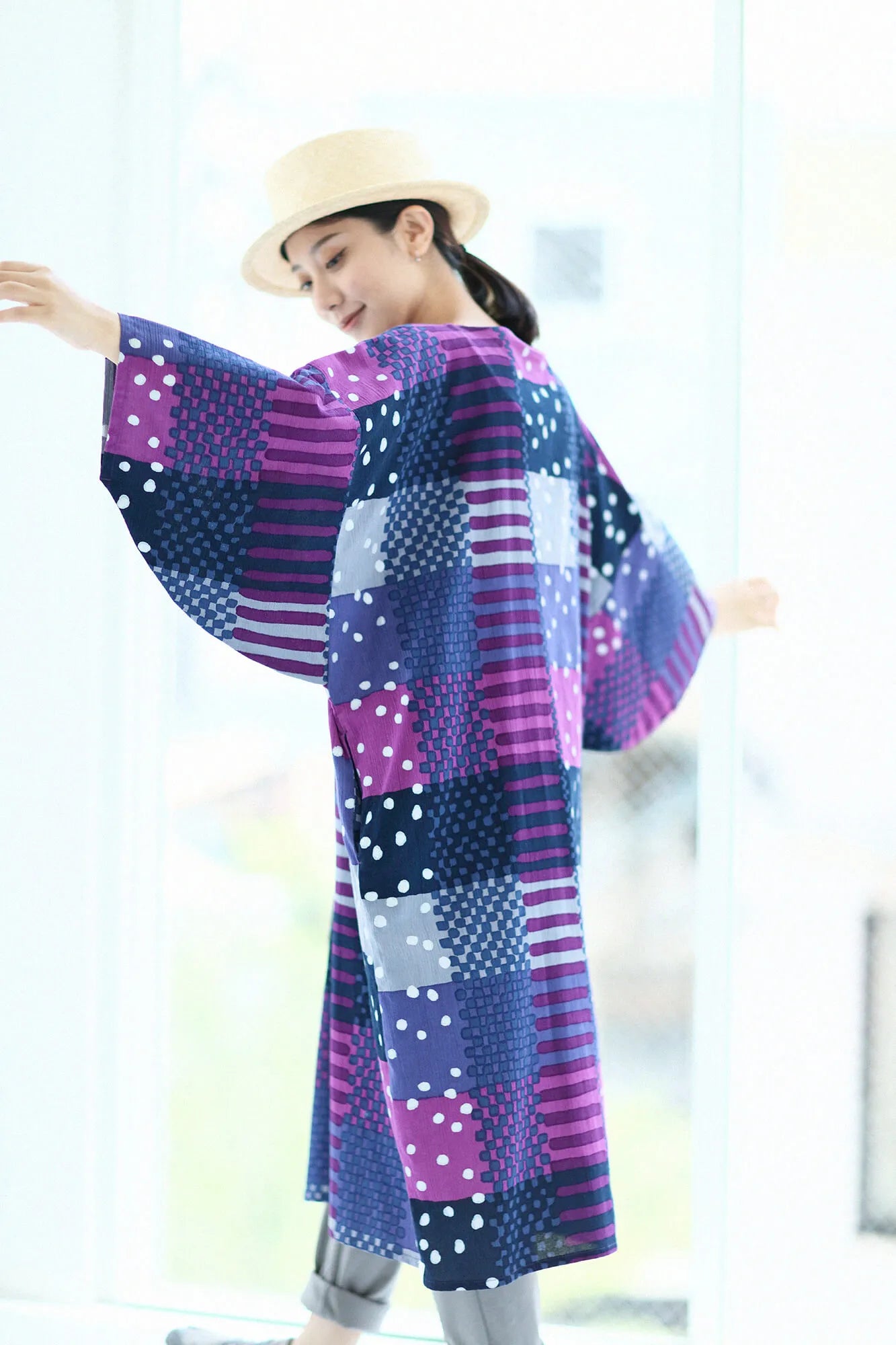 高島縮棉 20/20 圓弧袖長方形洋裝/金襴緞子