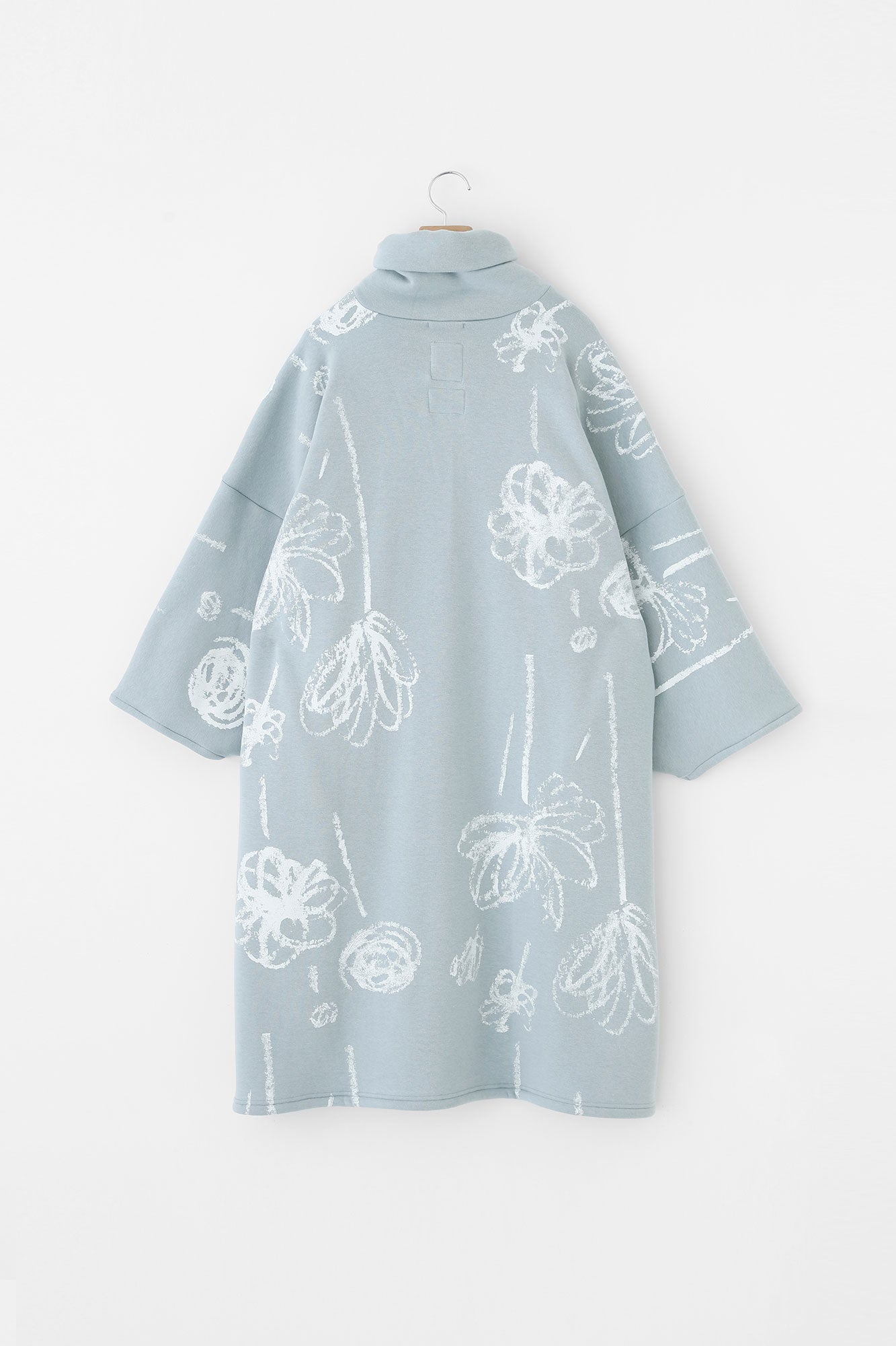 裏仿毛 針織 高領圓弧袖長方形洋裝/柔和 淡灰色