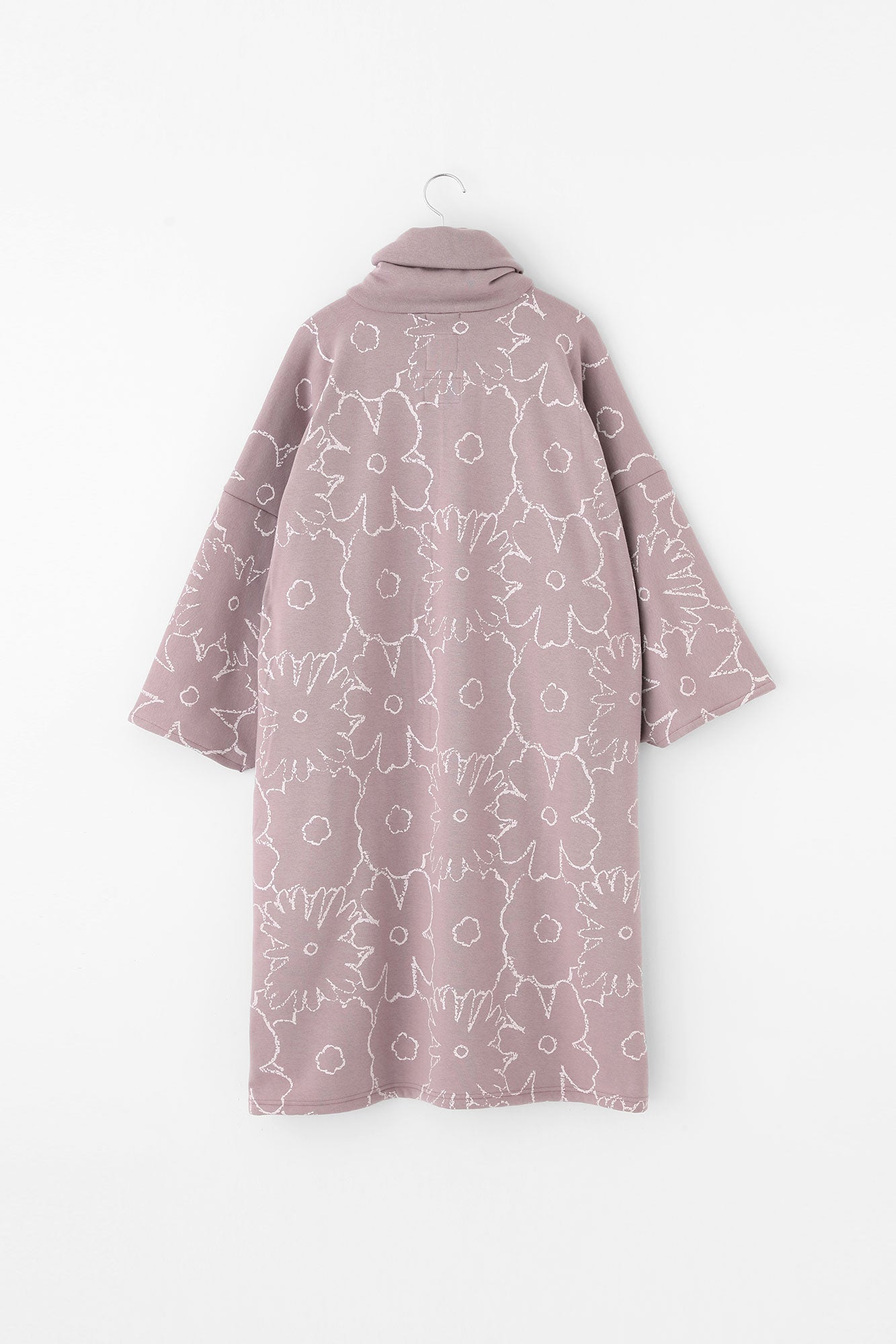 裏仿毛 針織 高領圓弧袖長方形洋裝/落落大方塗鴉 灰粉紅色