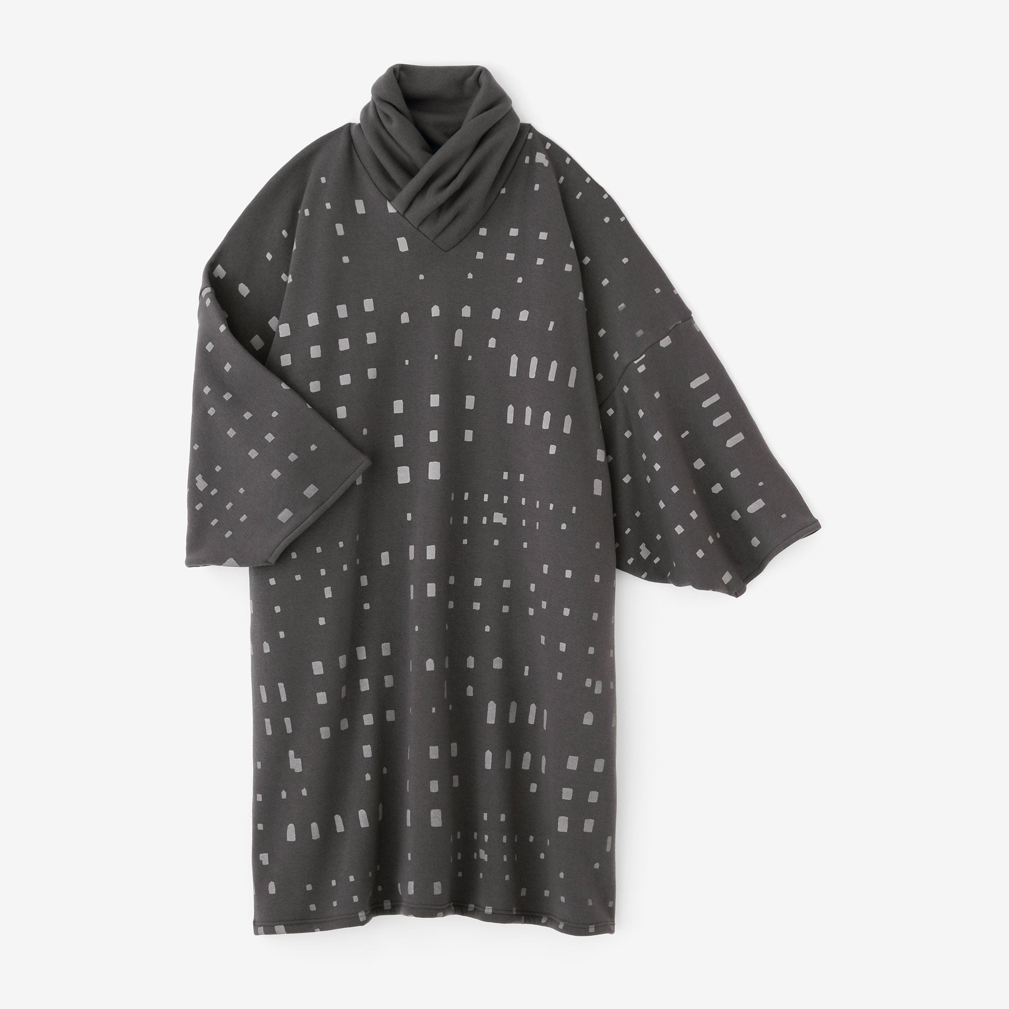 裏仿毛 針織 高領圓弧袖長方形洋裝/窗 藤煤竹色