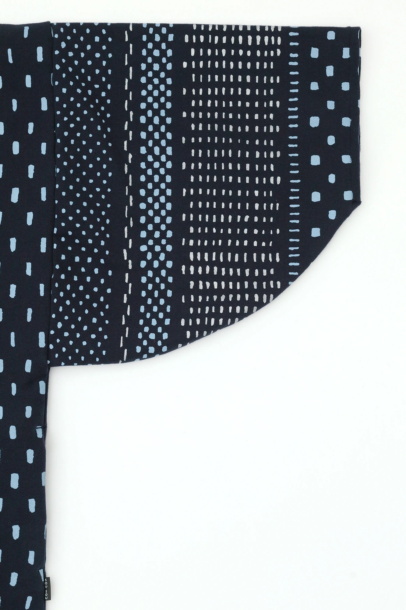 內抓毛 高領圓弧袖長方形洋裝/冰雹條紋和留白 深藍色