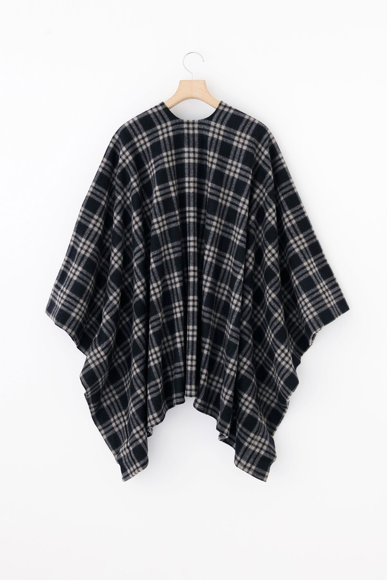 梳毛 格紋織 如月披風/暗藍色×榛果色