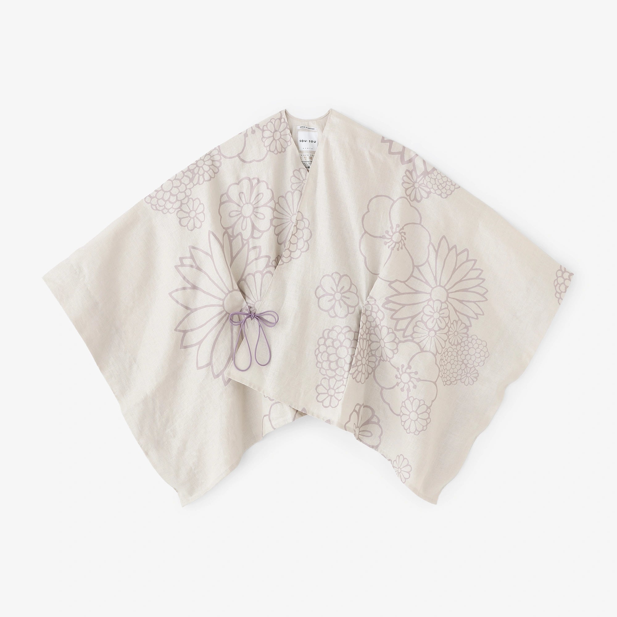 Linen Kisaragi Poncho Short/Gold Damask and Blank Ivory