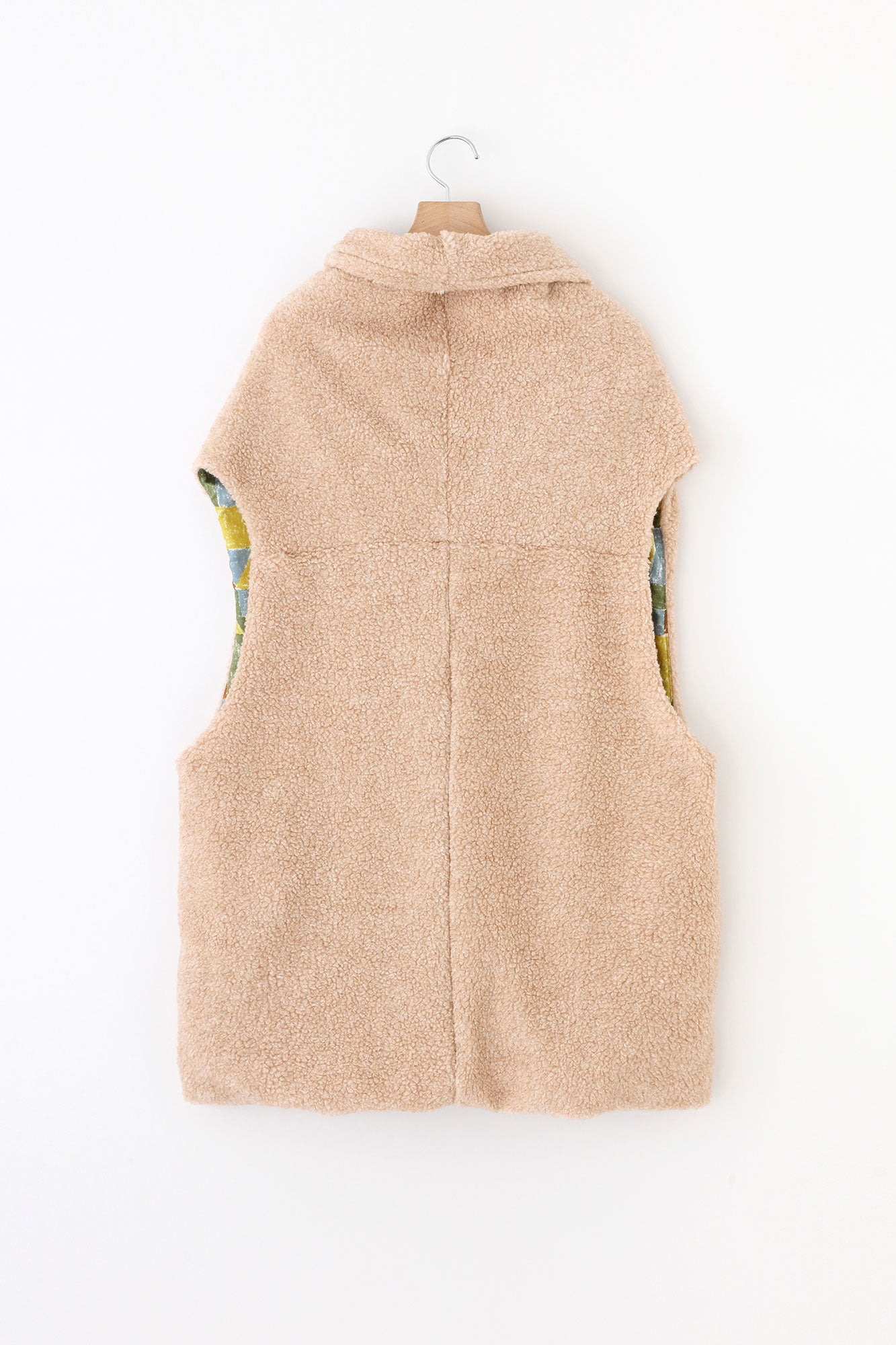 仿毛 莢背心 附裡襯/淡褐色×積木之家