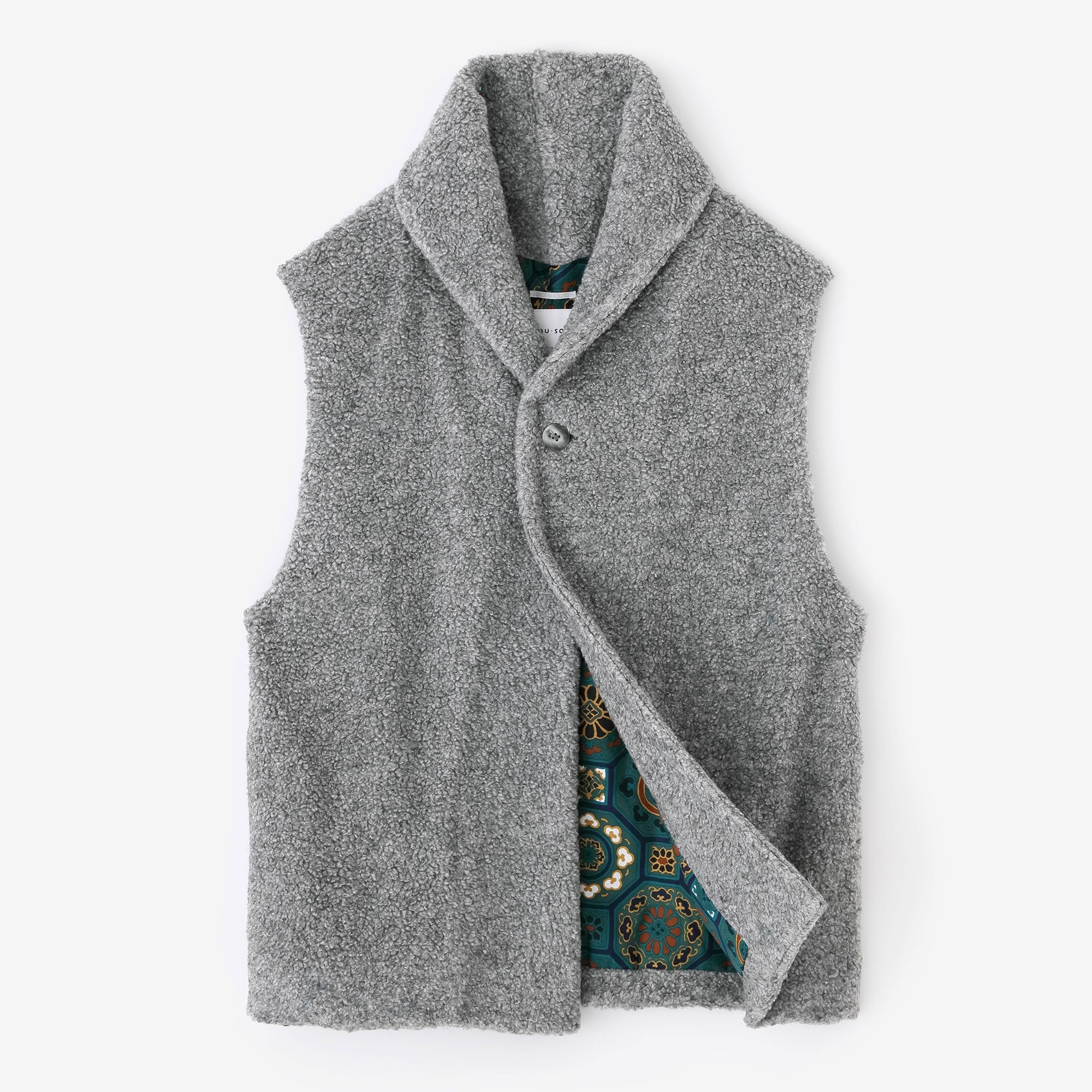 Boa Saya Vest with Lining / Heather Grey×Gorgeous Green Jade Color