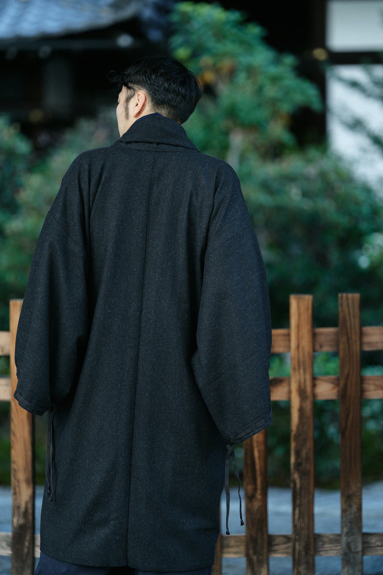 尾州粗花呢 宮中袖外套 中長 附裡襯/濃墨色
