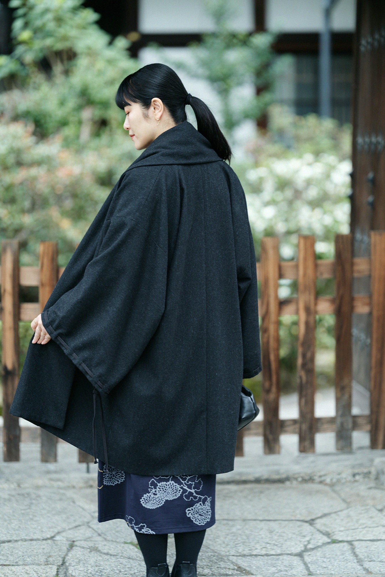 尾州粗花呢 宮中袖外套 中長 附裡襯/濃墨色