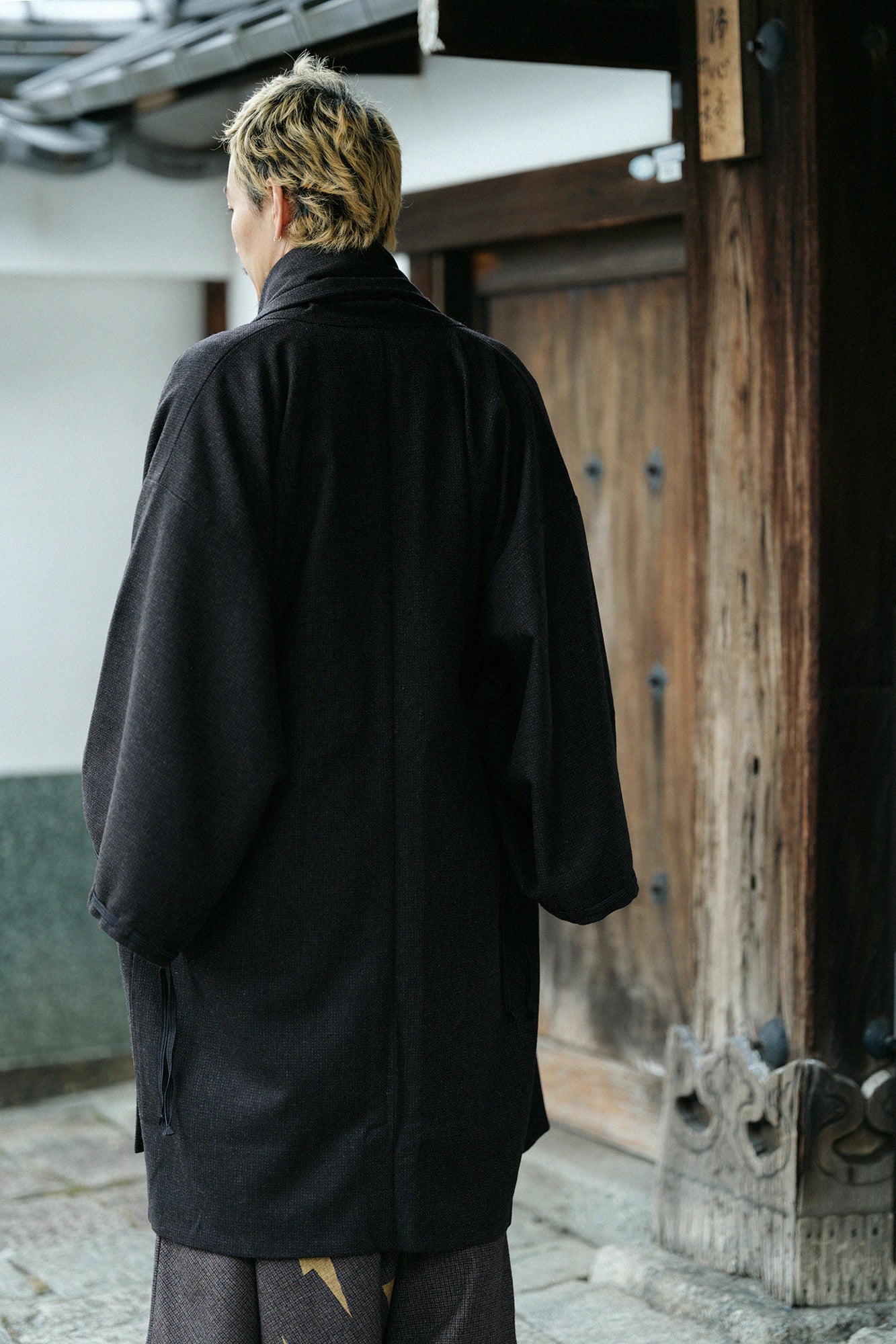 尾州粗花呢 宮中袖外套 中長 附裡襯/棕色