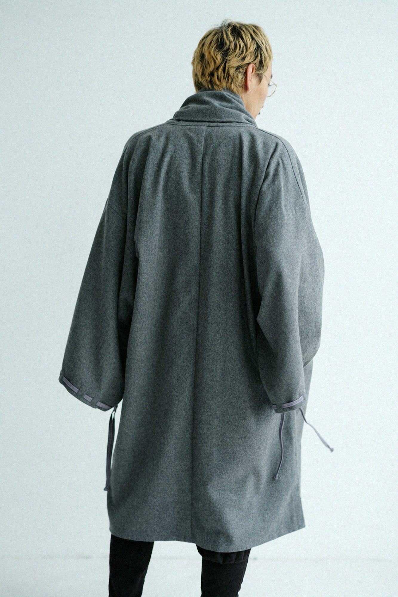 尾州粗花呢 宮中袖外套 中長 附裡襯/淡灰色