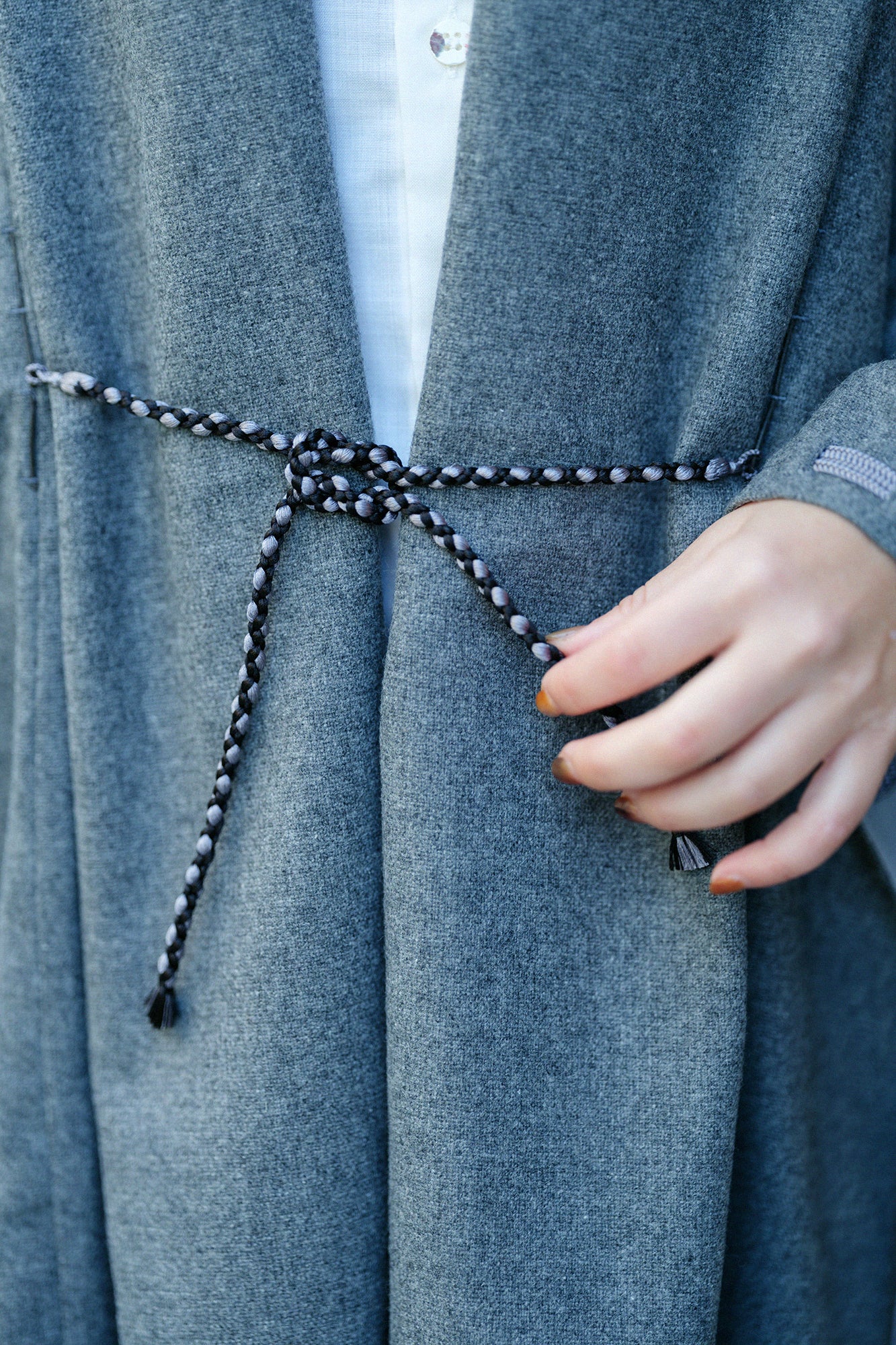 尾州粗花呢 宮中袖外套 中長 附裡襯/淡灰色