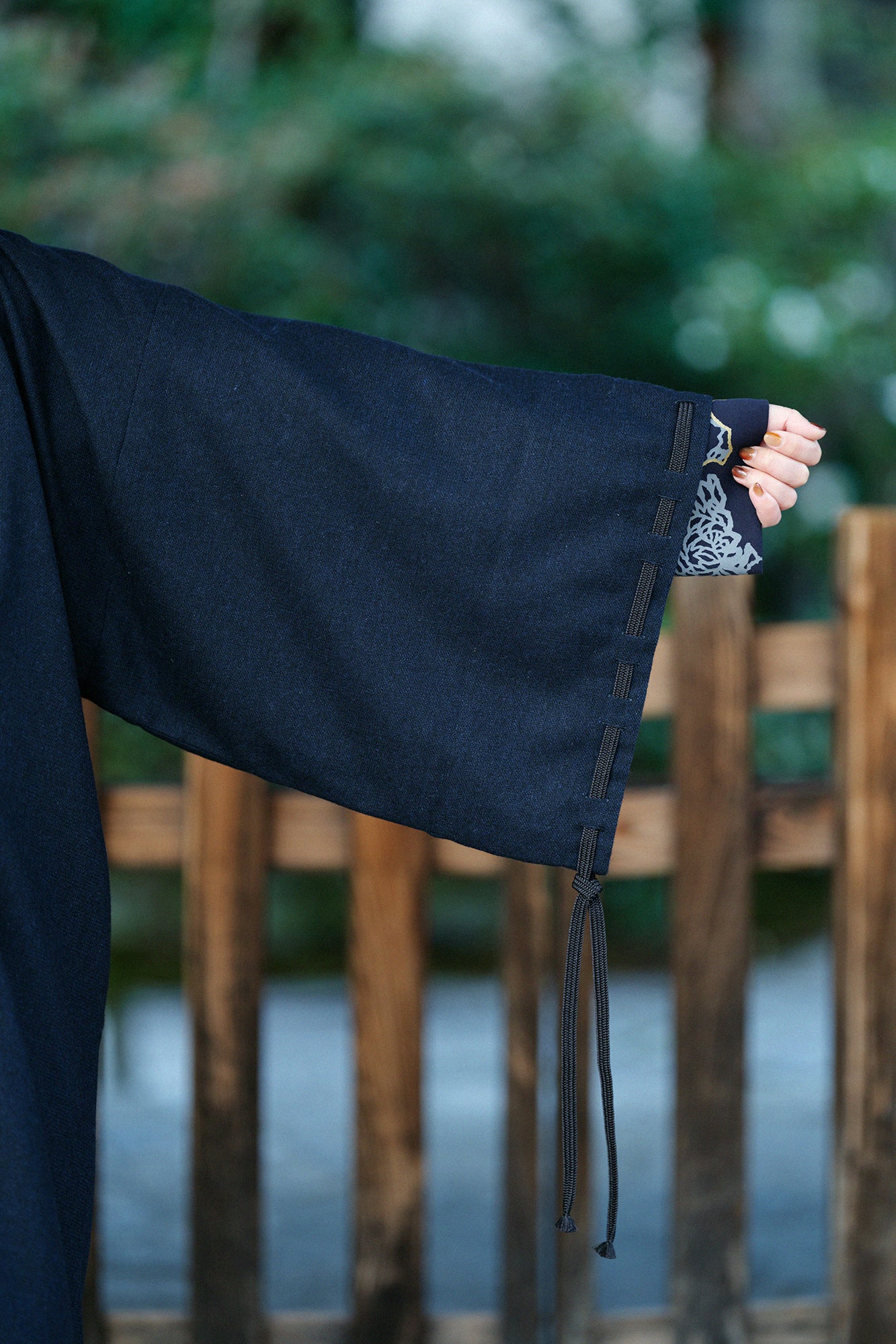 尾州粗花呢 宮中袖外套 中長 附裡襯/暗藍色