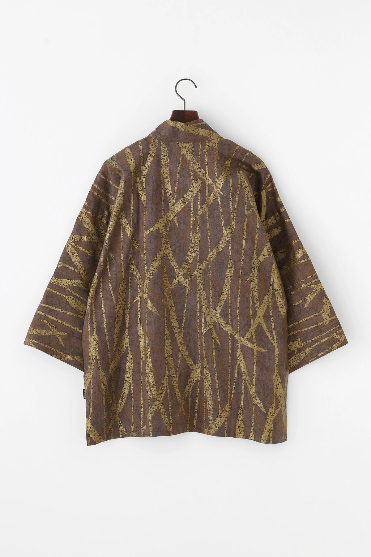 Linen Fubi Kimono Shirt/Chinese Flower with Waterside Sabi Dark Tea Brown