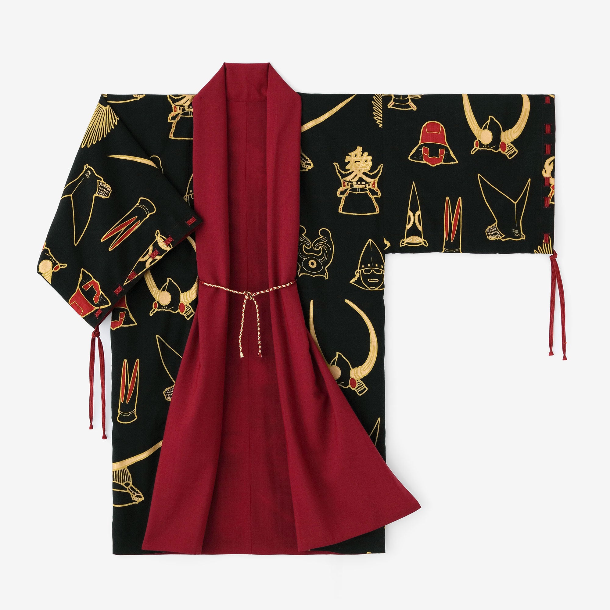 Muslin Wool Rectangular Sleeve Coat Reversible / Dark Red×Helmet