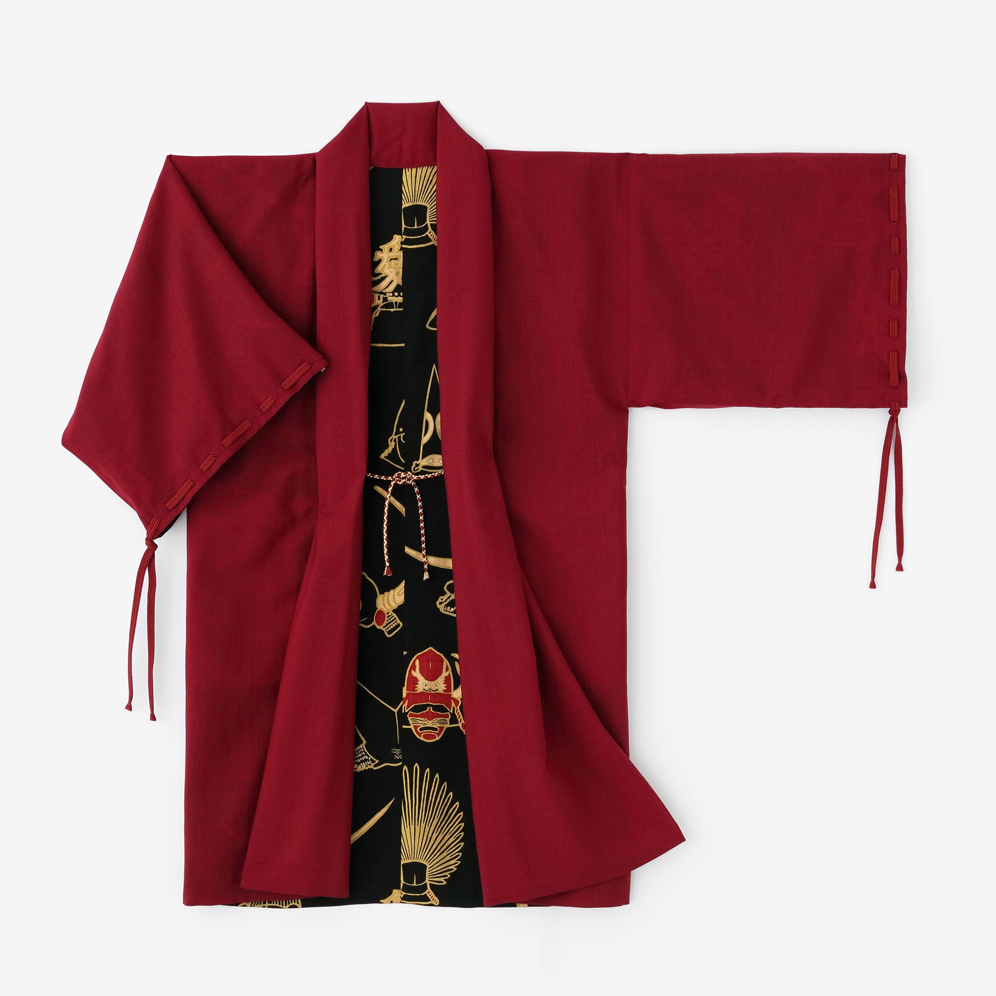 Muslin Wool Rectangular Sleeve Coat Reversible / Dark Red×Helmet