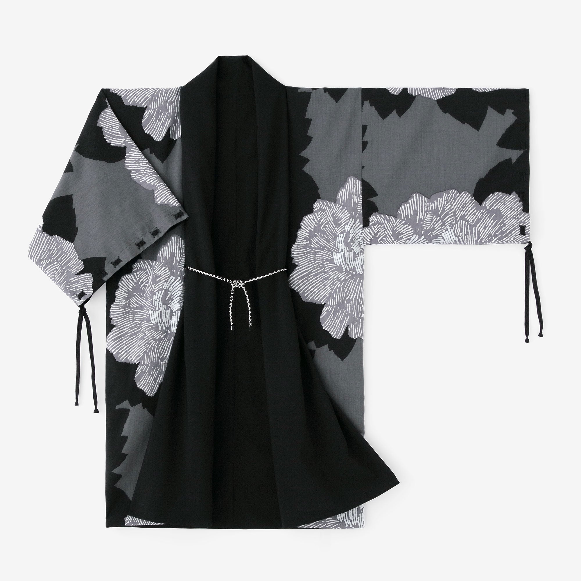 Combed Yarn×Muslin Wool Rectangular Sleeve Coat Reversible / Black×Peony