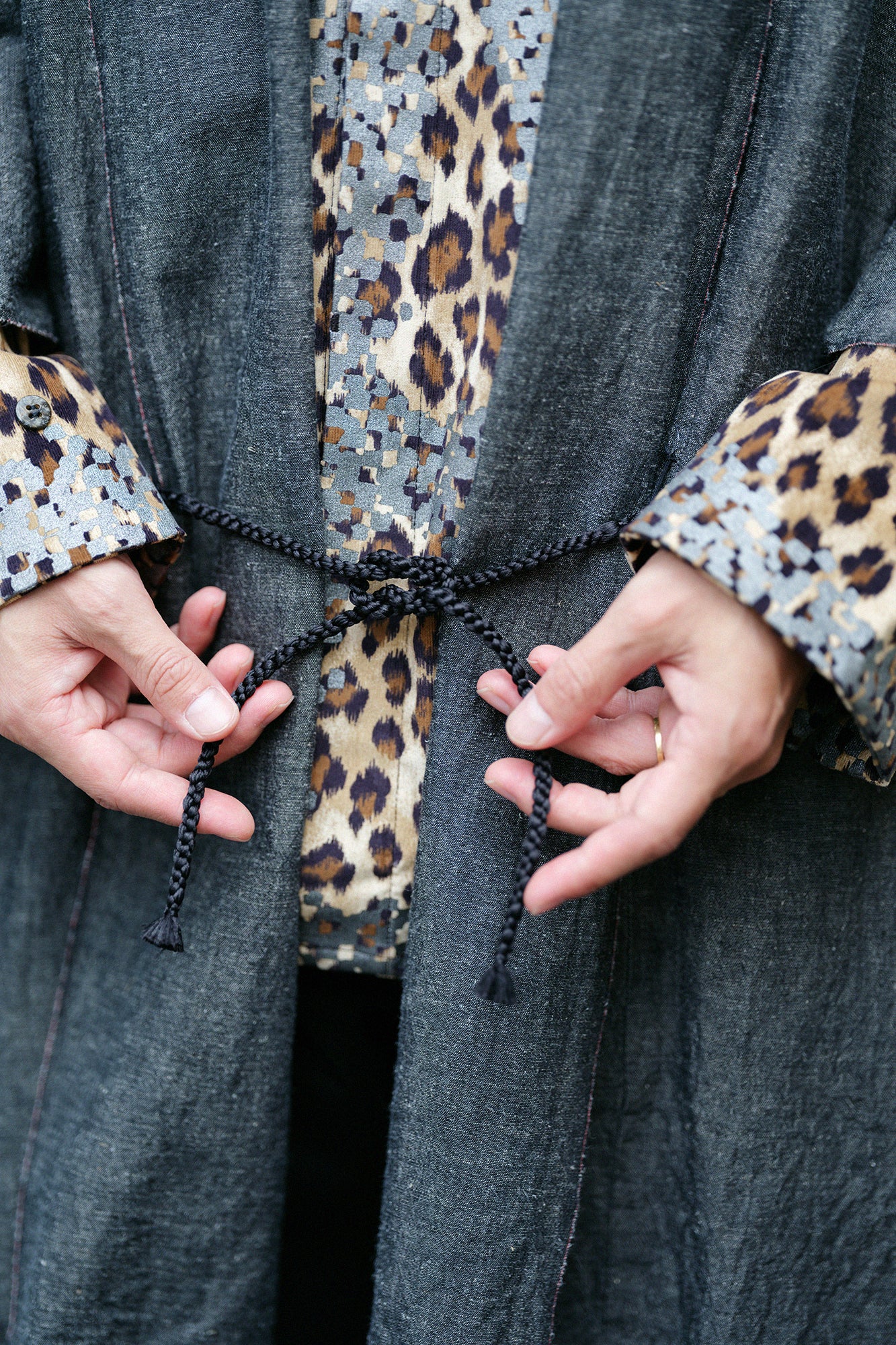 伊勢木棉20/20 麻混紡 梯形袖短外套 單層/灰炭色 2