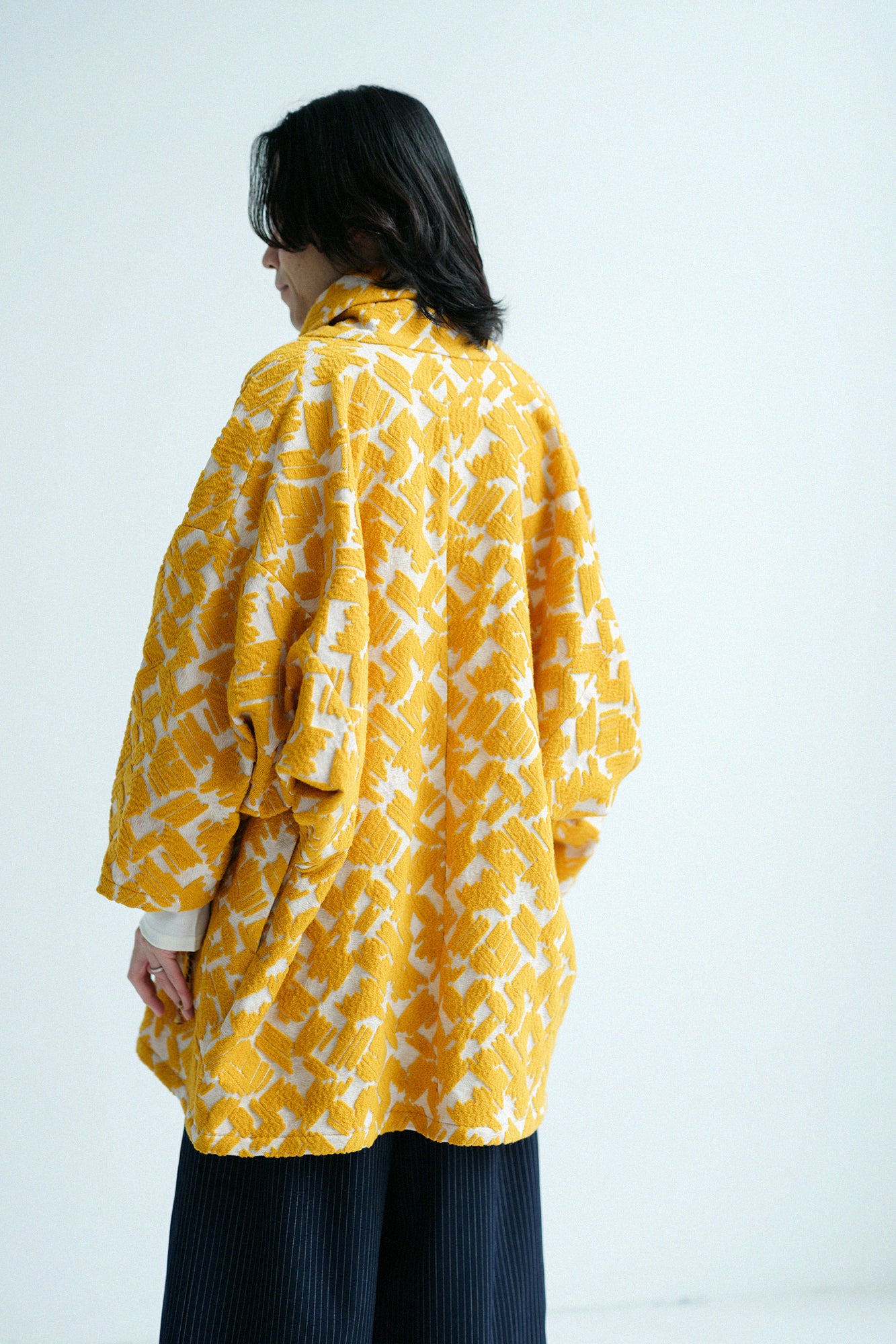 羊毛緹花 梯形袖 短外套 單層/金黃色