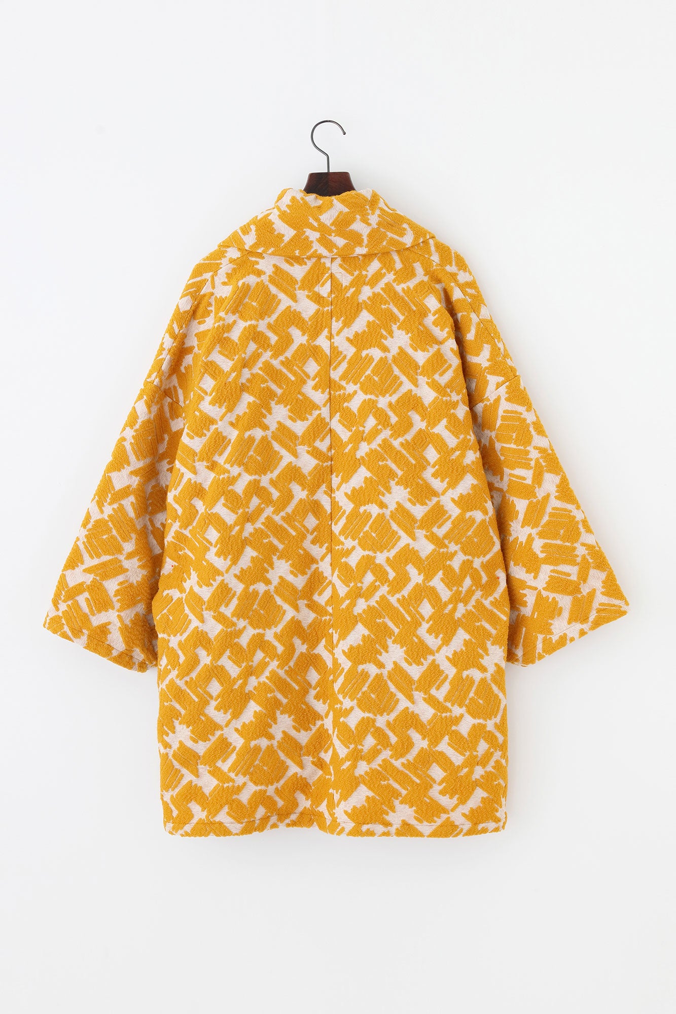 羊毛緹花 梯形袖 短外套 單層/金黃色