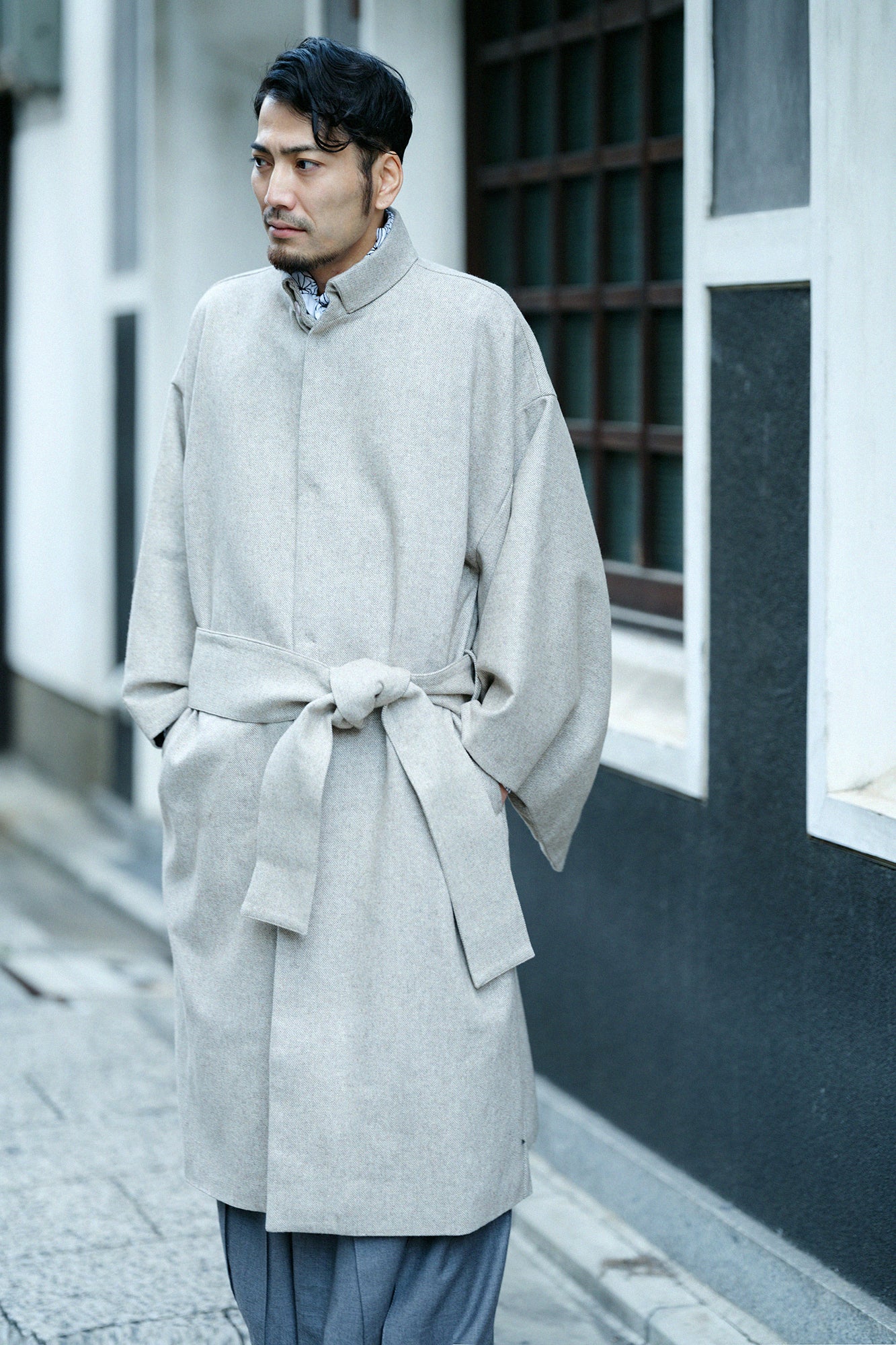 Tweed Kimono Sleeve Coat with Lining / Beige