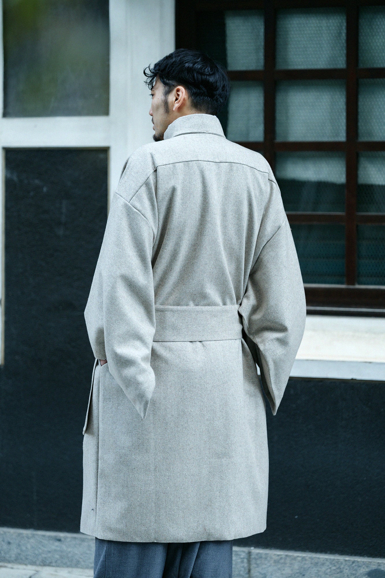 Tweed Kimono Sleeve Coat with Lining / Beige