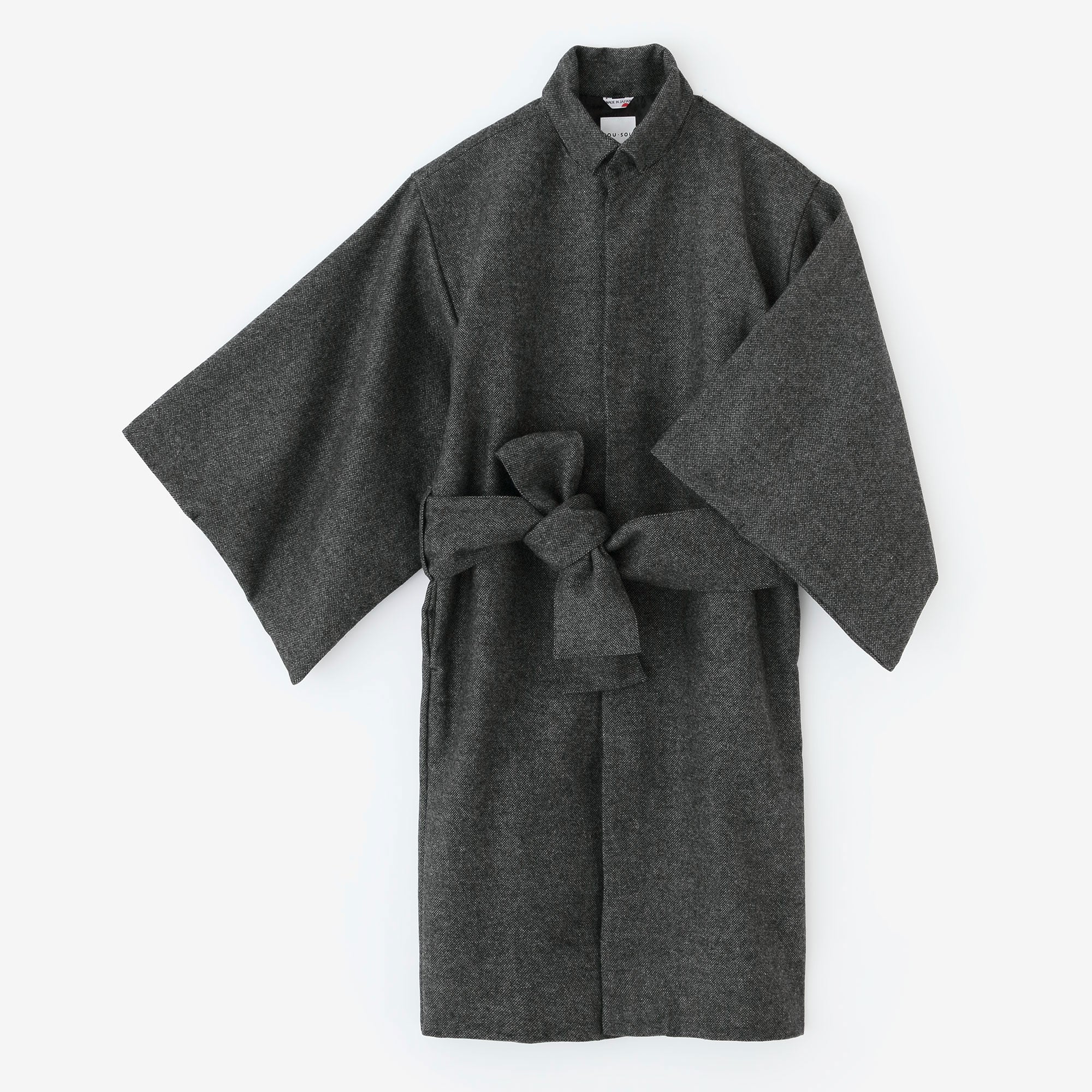 Tweed Kimono Sleeve Coat with Lining / Ink Black